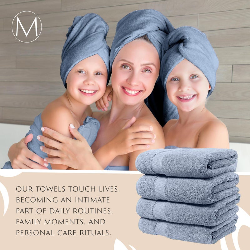 MAURA Light Blue Extra Large Turkish Cotton Luxury Bath Towels Set of 4. Ultra-Soft, Thick & Plush Towels for Bathroom - Serenity Blue - Image 5